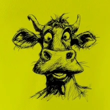 Černobílá karikatura světlá kráva hlava