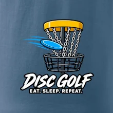 Discgolfový koš s letícím diskem eat sleep repeat