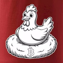 Kuře sedící na bitcoinovém hnízdě