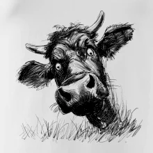 Černobílá karikatura černá kráva hlava