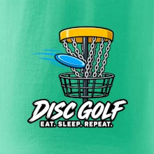 Discgolfový koš s letícím diskem eat sleep repeat