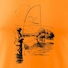 Kreslený rybář s podběrákem