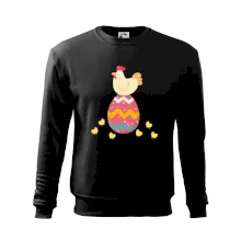 Slepice sedící na velikonočním vejci