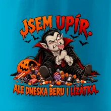 Unavený upír s hromadou sladkostí a lízátkem