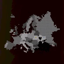 Mapa Evropy - srdce v Ukrajině