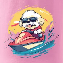 Lhasa Apso na vodním skútru