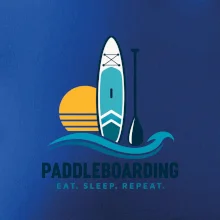 Paddleboard s pádlem při západu slunce eat sleep repeat