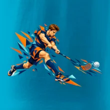 Florbalový útočník v oranžových polygonech