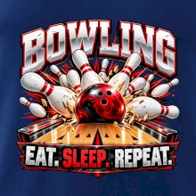 Bowlingová koule a kuželky eat sleep repeat