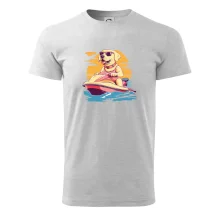 Zlatý retrívr na vodním skútru