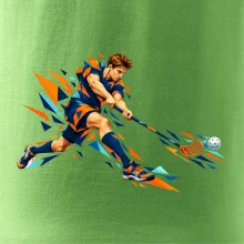 Florbalový útočník v oranžových polygonech