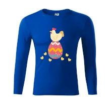 Slepice sedící na velikonočním vejci