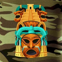 Mayové maska s pyramidou Mayové maska s pyramidou