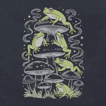 Goblincore frogs and various mushrooms