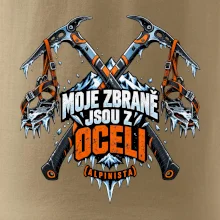 Alpinista se zbraněmi z oceli