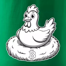 Kuře sedící na bitcoinovém hnízdě