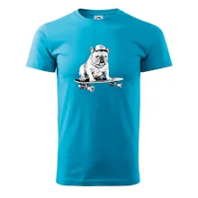 Černobílý buldok na skateboardu