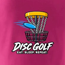 Discgolfový koš s letícím diskem eat sleep repeat
