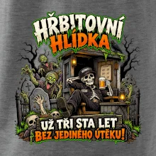 Hřbitovní hlídka kostlivec vrátný s pivem