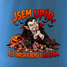Unavený upír s hromadou sladkostí a lízátkem