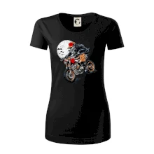 Kreslený vlk na motorce