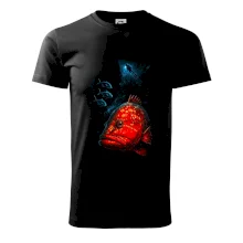 Červená ryba s potapěčem v pozadí