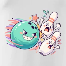 Bowling vtipná koule honí vystrašené kuželky