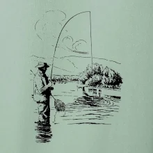 Kreslený rybář s podběrákem