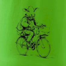 Kráva v obleku na kole