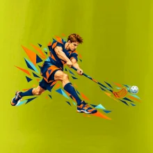 Florbalový útočník v oranžových polygonech