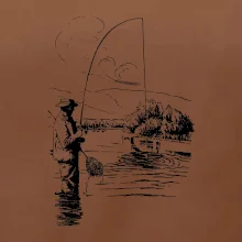 Kreslený rybář s podběrákem