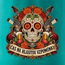 Mexická rocková lebka s kytarami a pivem
