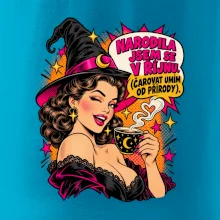 Říjnová čarodějka s kávou v retro pop artu