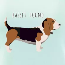 Basset hound pes s nápisem