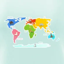 Světové kontinenty s názvy a zvířátky