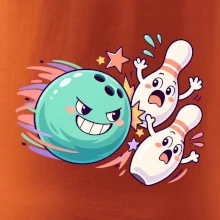 Bowling vtipná koule honí vystrašené kuželky