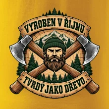 Dřevorubec vyroben v říjnu s překříženými sekerami