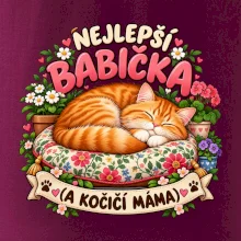 Nejlepší babička a kočičí máma spící zrzavý kocour