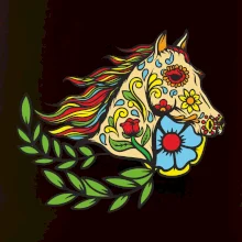 Kůň barevný s listy