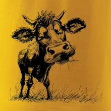 Černobílá karikatura kráva stojící