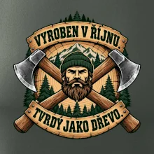 Dřevorubec vyroben v říjnu s překříženými sekerami
