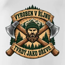Dřevorubec vyroben v říjnu s překříženými sekerami