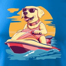 Zlatý retrívr na vodním skútru