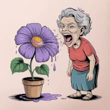 Stará paní plive na fialu