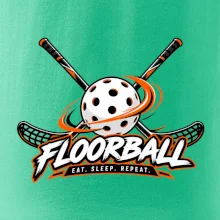Florbalové hokejky s děrovaným míčkem eat sleep repeat