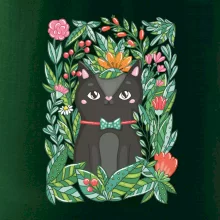 Kočka s květy malovaná