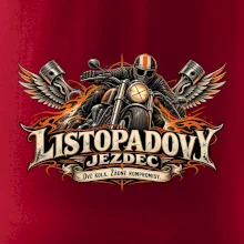 Listopadový motorkář se strojem a ohnivými křídly