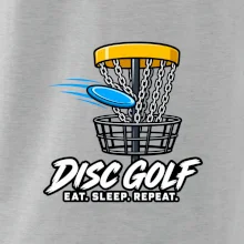 Discgolfový koš s letícím diskem eat sleep repeat