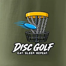 Discgolfový koš s letícím diskem eat sleep repeat