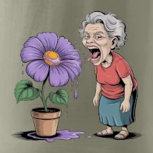 Stará paní plive na fialu